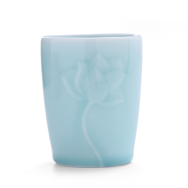 Mingyuan FengTang brand quality goods name plum green longquan celadon teacup glass embossed lotus cup with a cup of warm hand