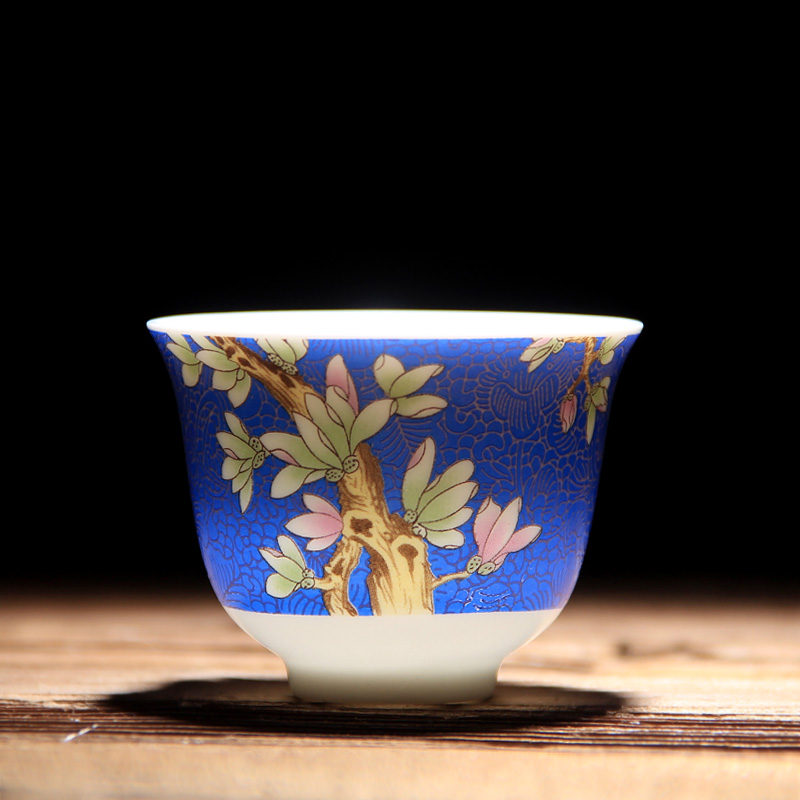 Mingyuan FengTang tea grilled ceramic thin foetus sample tea cup master cup gradient pastel flowers kung fu tea cup single cup M