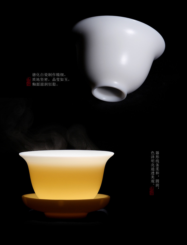 Mingyuan FengTang dehua built white jade porcelain only three tureen teacup full manual hand - made ceramic kung fu tea bowl is large
