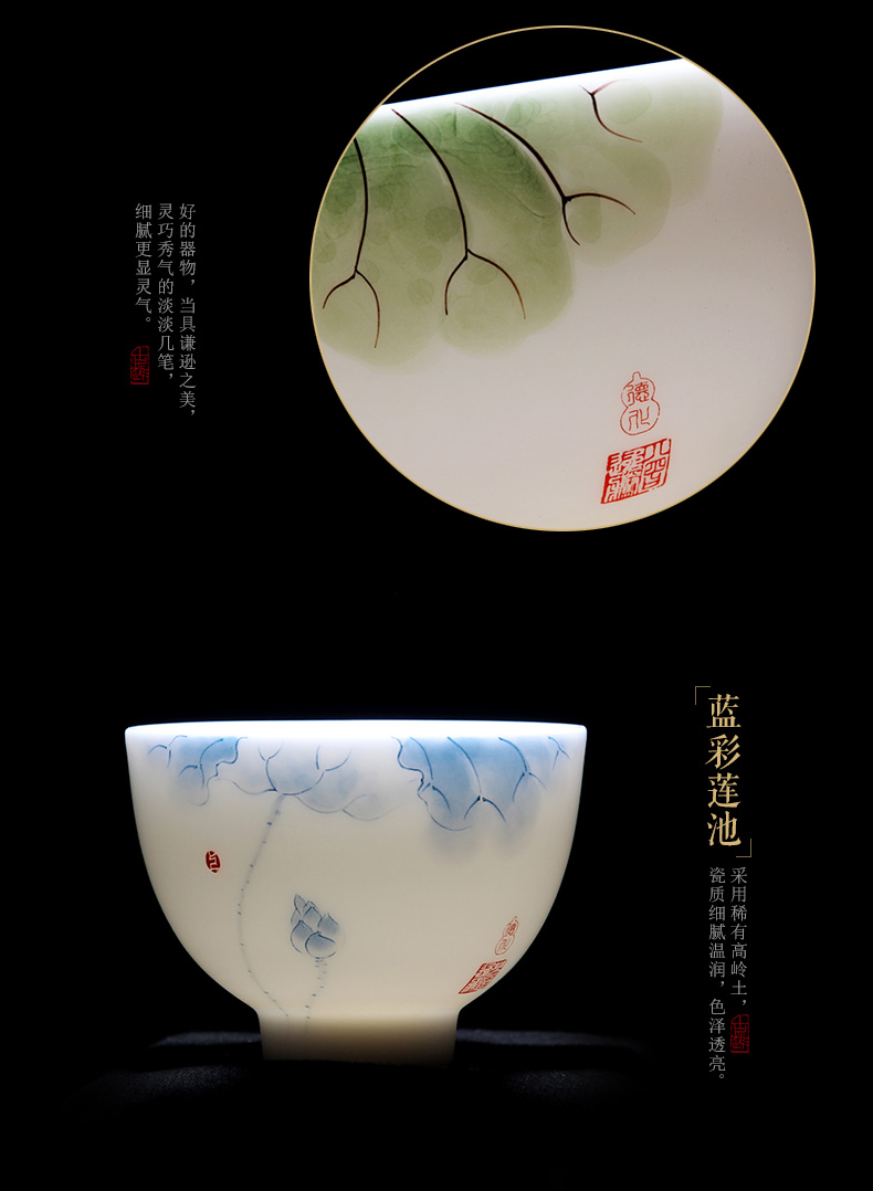Mingyuan FengTang dehua white porcelain all hand hand draw pastel kung fu tea tea sample tea cup, master cup ceramic cup bowl