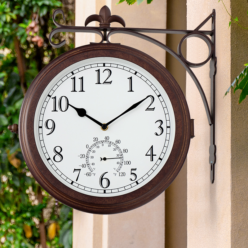 Han time outdoor metal double-sided hanging clock waterproof European style retro temperature Living room Double face digital hanging clock HDS76 -Taobao