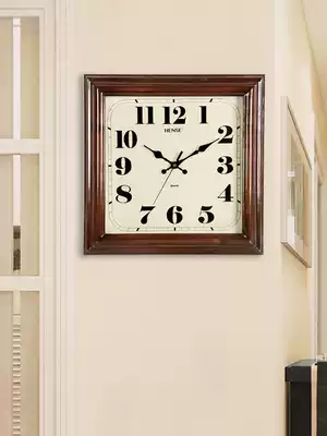 Han clock watch wall clock Solid wood Chinese style square wall watch creative simple living room table mute clock radio clock HW32