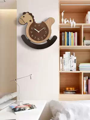 Cartoon children's wall clock creative swing clock wooden children's room bedroom cute animal decoration clock HP046