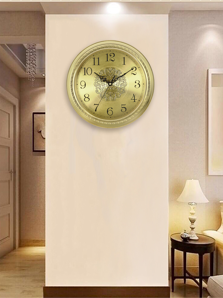 Hanshi clock Living room decoration mute pure copper wall clock Chinese style simple metal copper fashion quartz wall clock HW88