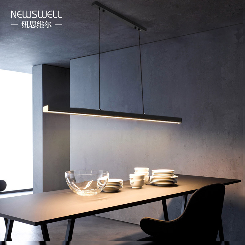 Minimalist one-character restaurant chandelier Nordic modern minimalist dining table bar lamp designer studio led long strip lamp