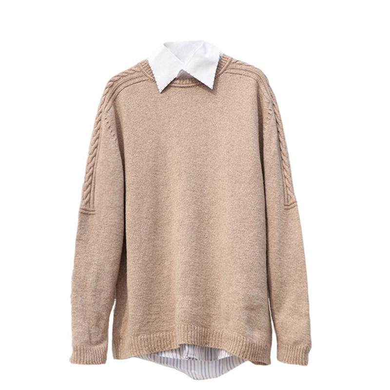 Fairy family men's round neckline jacket head coarse spun cashmere C saddle shoulder sweater woven material bag wool cashmere sweater