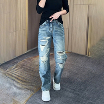 Light luxury mens clothing plus size trendy brand mens fashion new ripped loose jeans straight casual trousers wide leg trendy