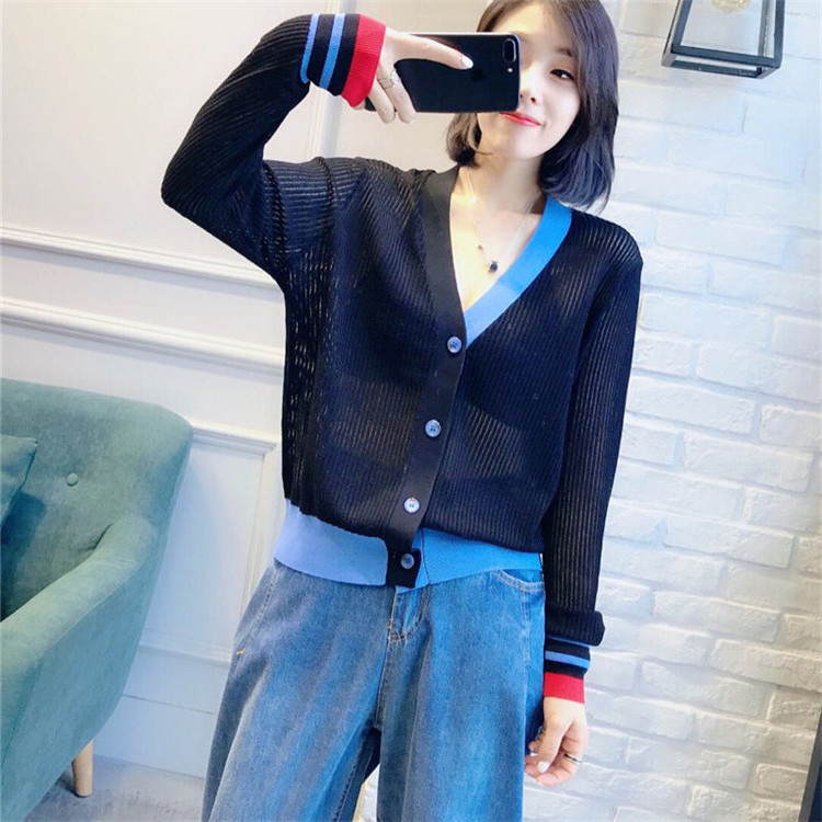 Đầu mùa thu mới của phụ nữ Châu Âu trạm v-cổ màu lỏng phù hợp với dọc đơn ngực thời trang băng lụa áo len của phụ nữ áo sơ mi áo len dáng dài