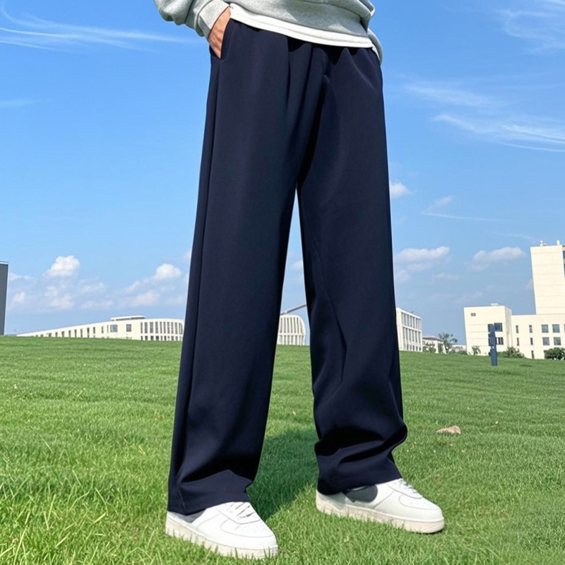 Men's Summer Thin Sweatpants, Loose Straight-Leg School Pants, Dark Blue/Navy Blue School Uniform Pants for Middle and High School Students