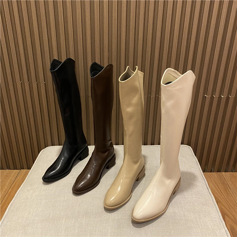 Long cylinder boots woman 2021 new boots though knee-white western cowboy boots small tall cylinder riding boots rough legs