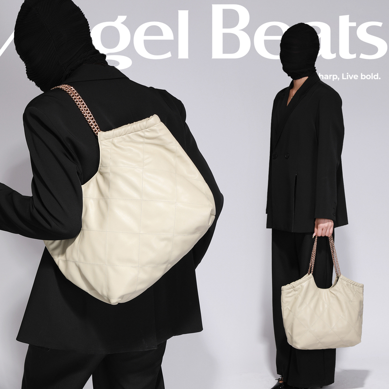 Angel Beat's New Niche Design Rhombus Chain Tote Bag for Women, Versatile Large-Capacity Shoulder Bag for Commuting