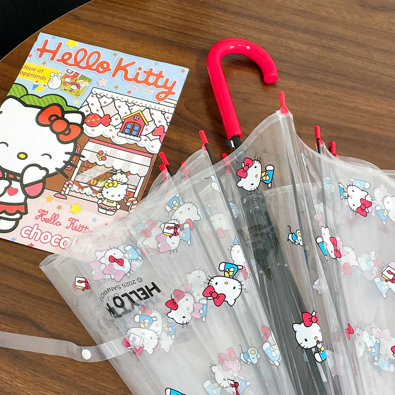 Hello Kitty Official Umbrella, Cute Cartoon Transparent Long-Handled Umbrella, Girly, Student, High Aesthetic Appeal, Adorable Hello Kitty Official Umbrella, Cute Cartoon Transparent Long-Handled Umbrella, Girly, Student, High Aesthetic Appeal, Adorable