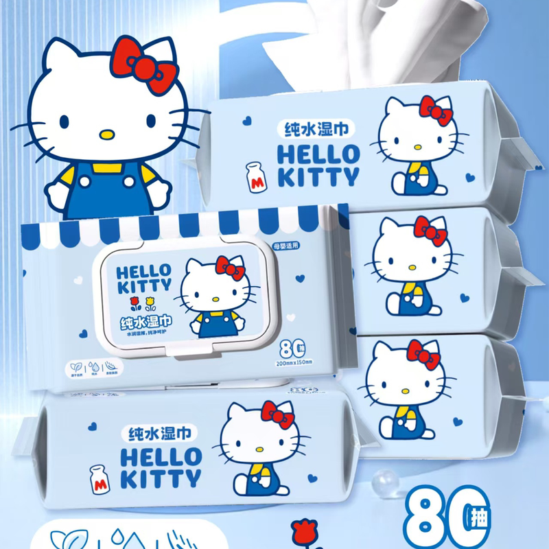 Hello Kitty Cute Cartoon Pure Water Wet Wipes 80 Sheets Thickened Hand and Foot Cleaning Household Use Adorable Hello Kitty Cute Cartoon Pure Water Wet Wipes 80 Sheets Thickened Hand and Foot Cleaning Household Use Adorable