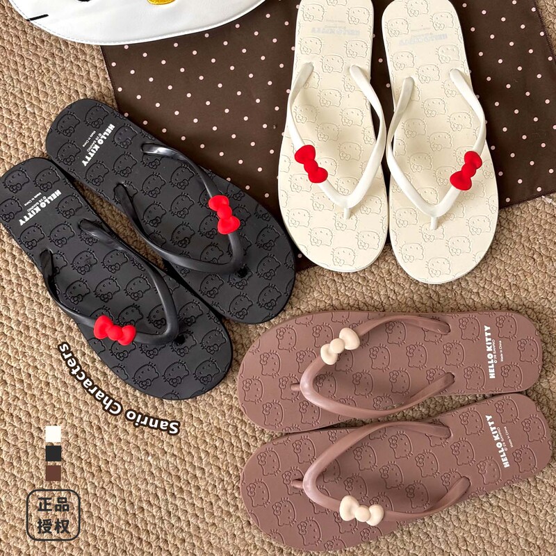 Sanrio Officially Licensed Hello Kitty Flip-Flops for Women, Summer Outdoor Wear, Cute Cartoon Non-Slip Versatile Sandals