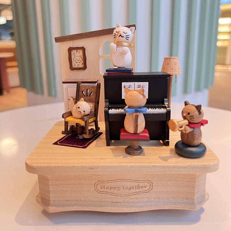 Taiwan Jeancard Wooden Octop Cat Plays Piano Music Box Birthday Gift Valentine's Day Rotation