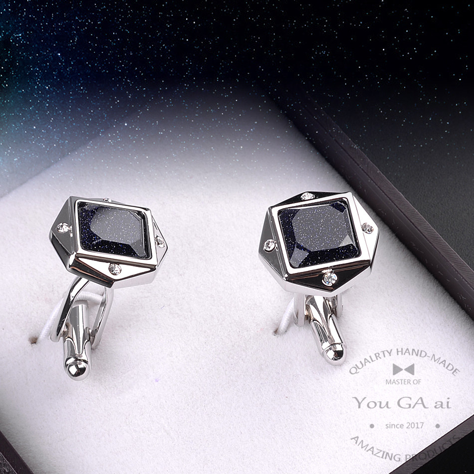 Light luxury star stone cufflinks French cuff buckle cuff nails for men and women simple bright silver wedding cufflinks gift box tide