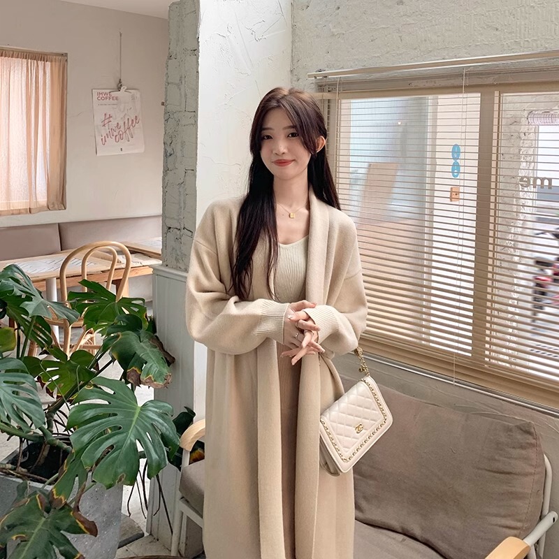 Lazy Style Korean Mid-Length Knitted Cardigan for Women in Spring and Autum Loose and Gentle Sweater Jacket 2026 Spring New Style