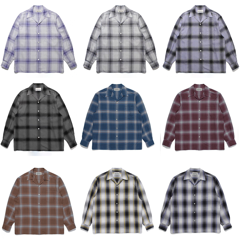 Wacko Maria 23Ss Check Open Collar Shirt Plaid Hawaiian Long-Sleeved Shirt