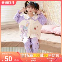 Childrens pajamas girls cotton long sleeves spring and autumn cartoon thin foreign princess set in big boy mother and daughter loungewear