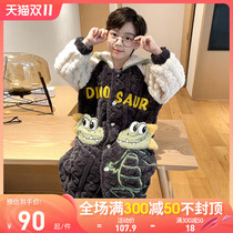 Childrens pajamas boys autumn and winter coral fleece thick set nightgown mid-length cartoon boy big childrens loungewear