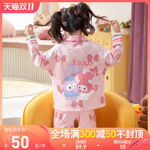 Girls pajamas spring and autumn cotton thin childrens long sleeves little girl 13 foreign air medium big child baby loungewear set