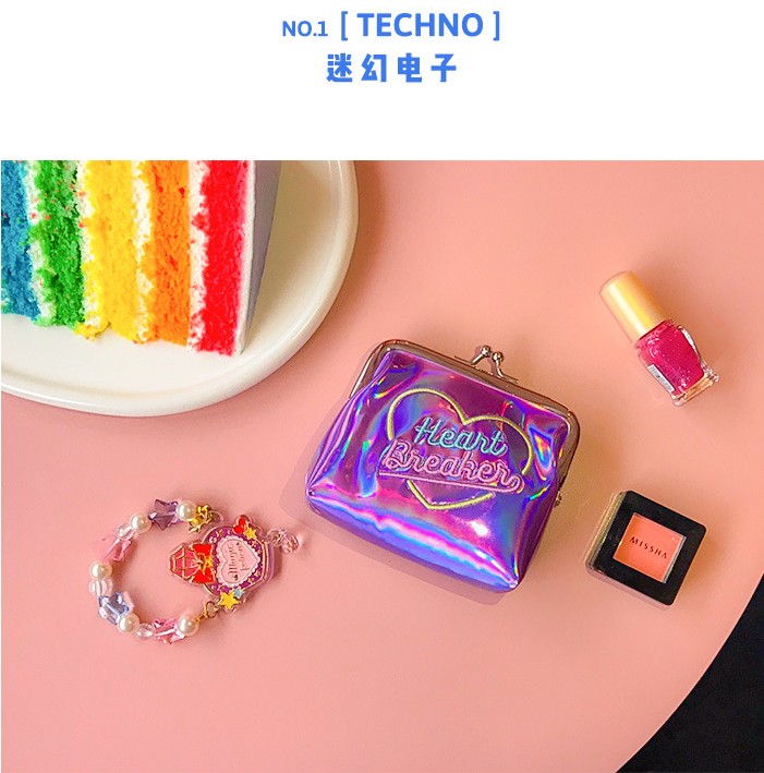 Bentoy thôi miên thêu kim loại Clip Coin Purse Girl Heart Laser Brightening Harajuku Mini Wallet ví mini nữ