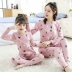 Trẻ em trung niên vải cotton cha mẹ trẻ em đồ lót trẻ em cô gái dài tay quần áo ở nhà mùa xuân và mùa thu mỏng đáy quần áo mùa thu quần dài phù hợp với Cha mẹ và con