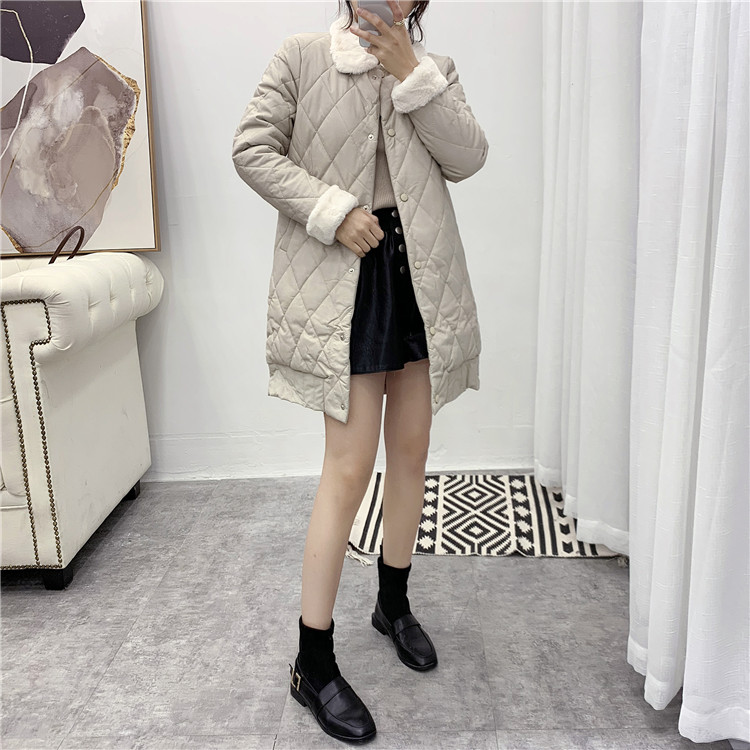 C-G13 Quần áo bằng vải cotton sang trọng mùa thu và mùa đông phiên bản mới của Hàn Quốc cho phụ nữ áo khoác dài tay kim cương dài hoang dã áo phao nữ dáng dài cao cấp