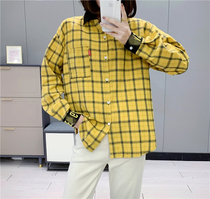 486 Korean Plaid casual long sleeve shirt autumn and winter new womens color matching mosaic Joker casual top