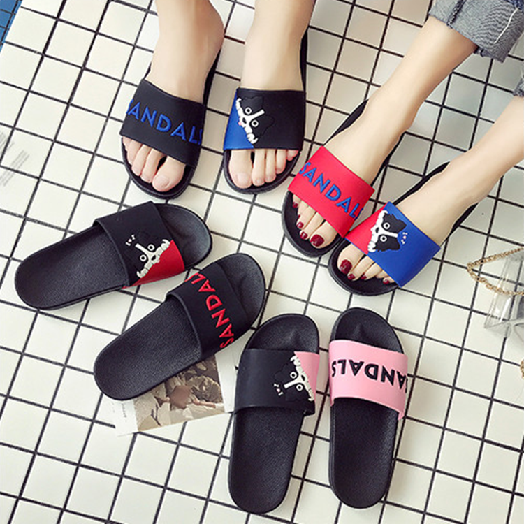 Q0399 Puppy pattern Dew Finger Slippers Non-slip Sole Stay-at-home Daily Soft Couple's Collage Slippers