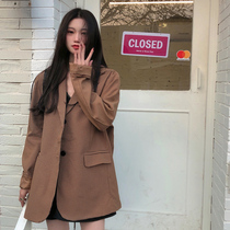 Retro temperament Chiroe blazer womens spring Korean version of thin loose slim long casual suit top