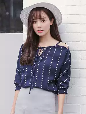 Thin suspender strapless shirt female summer Korean retro student loose chiffon shirt Sweet Seven-cut sleeve Joker T-shirt