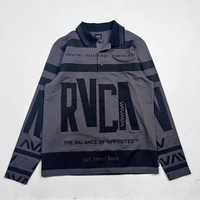 Japanese Brand Rvca Men's Spring and Autumn Casual Striped Lapel Long-Sleeve Polo Shirt Sweatshirt Trendy Top Japanese Brand Rvca Men's Spring and Autumn Casual Striped Lapel Long-Sleeve Polo Shirt Sweatshirt Trendy Top