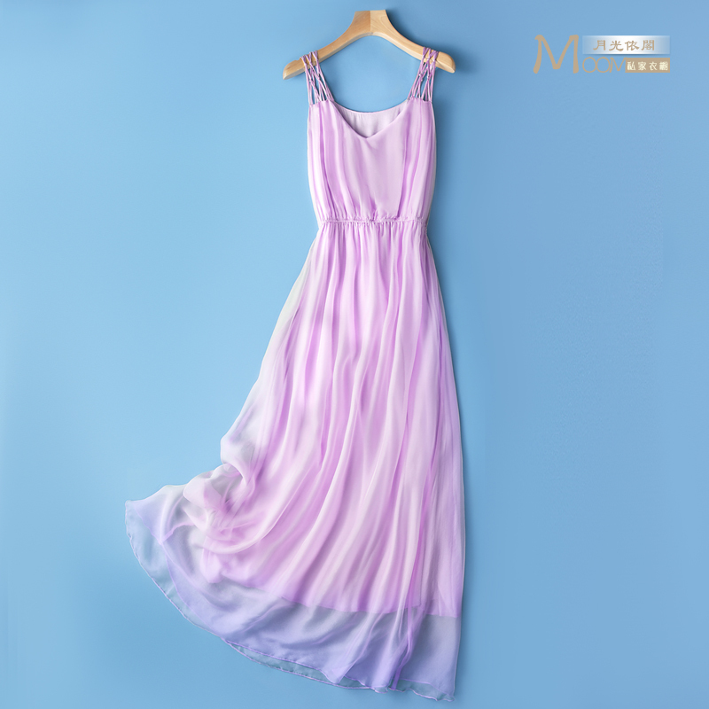 2026 New Style Spaghetti Strap Silk Midi Dress Slimming 100% Mulberry Silk Long Dress Summer Thin Bright Purple 2026 New Style Spaghetti Strap Silk Midi Dress Slimming 100% Mulberry Silk Long Dress Summer Thin Bright Purple