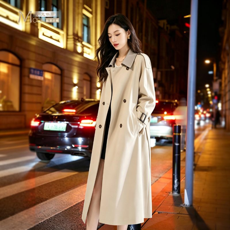 2026 New Style Color-Blocked Mid-Length Trench Coat for Women, High-End Loose-Fitting Elegant Slimming Long Coat for Tall Individuals 2026 New Style Color-Blocked Mid-Length Trench Coat for Women, High-End Loose-Fitting Elegant Slimming Long Coat for Tall Individuals