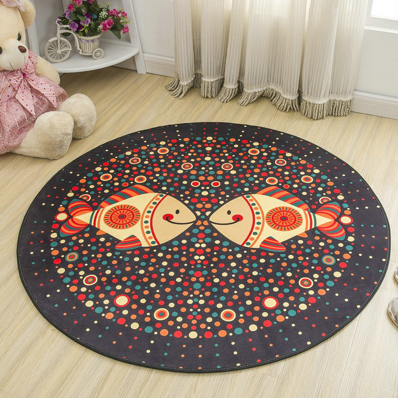 Ghế máy tính tròn đệm giỏ treo thảm đầu giường thảm phòng khách bàn cà phê thảm mẫu giáo trò chơi chăn biểu tượng tùy chỉnh có thể giặt - Thảm thảm cho bé tập bò