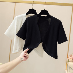 Short-sleeved cardigan for women 2023 summer sun protection waistcoat short shawl knitted blouse thin dress niche outer wear