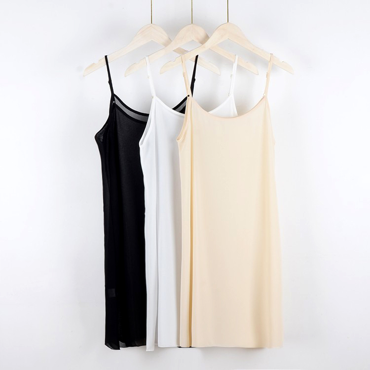 Chiffon Camisole Slip Dress for Women, Mid-Length, Extra-Long Dress, Petticoat, Nightgown, Anti-Exposure, Thin, Summer