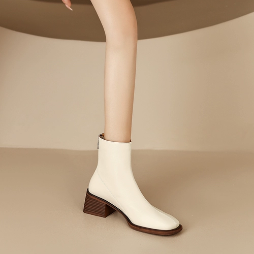 Martens, утепленные модные короткие сапоги в английском стиле, демисезонные коричневые ботинки с квадратным носком, в британском стиле, из натуральной кожи, широкий устойчивый каблук, коллекция 2022