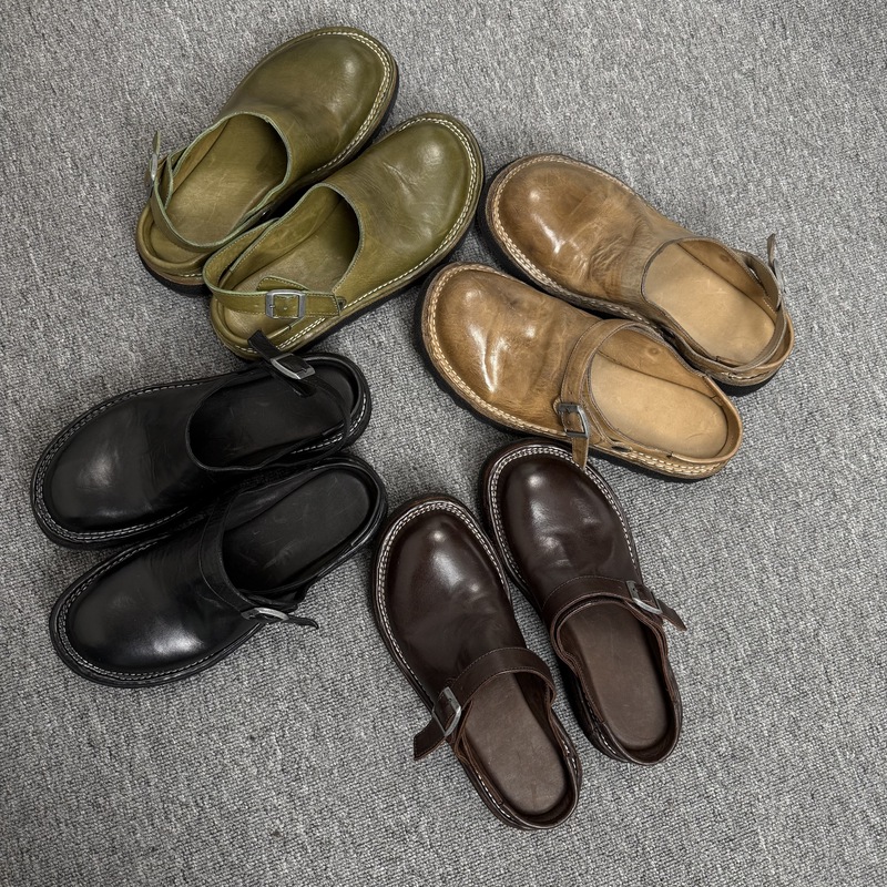 Guangzhou Factory Direct Sales Heavy-Duty Washed Horse Leather Vintage Distressed Casual Versatile Unisex Outdoor Thick-Soled Birkenstock-Style Sandals Guangzhou Factory Direct Sales Heavy-Duty Washed Horse Leather Vintage Distressed Casual Versatile Unisex Outdoor Thick-Soled Birkenstock-Style Sandals