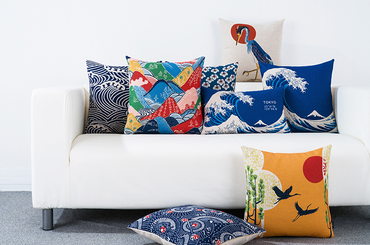 Nhật Bản mẫu vải gấp quạt ukiyo-e của núi Phú Sĩ gió quốc gia sofa bông retro đệm gối đệm - Trở lại đệm / Bolsters gối tựa lưng sofa