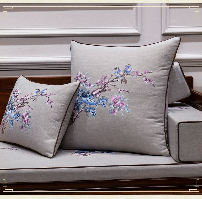 Vải mới kiểu Trung Quốc sofa gỗ gụ đệm thêu gối 1028 Trung Quốc Gió gối gối với lõi tựa lưng lớn - Trở lại đệm / Bolsters