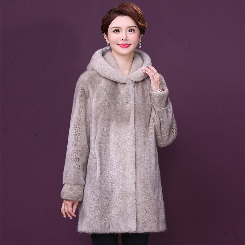 Mink fur coat women's whole mink Haining 2022 new mink fur mid-length winter mink fur coat hooded fur