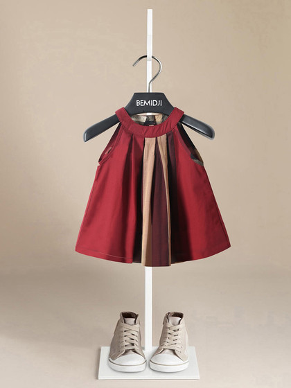 女童薄款挂脖不脱肩吊带连衣裙宝宝儿童小中大童装宽松格子裙纯棉