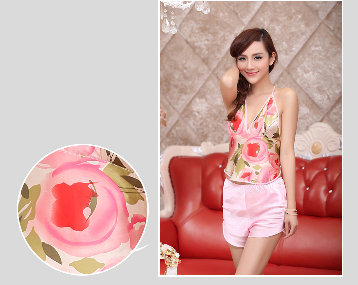 Yijia lụa lụa lụa ladies sexy hiệu suất cổ điển gió quốc gia silk satin in đồ ngủ bên trong tạp dề v-cổ