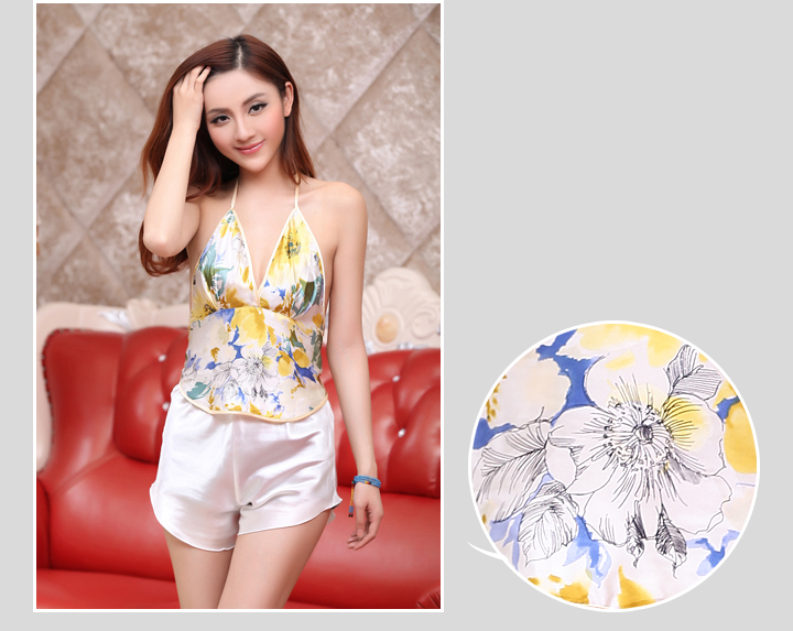 Yijia lụa lụa lụa ladies sexy hiệu suất cổ điển gió quốc gia silk satin in đồ ngủ bên trong tạp dề v-cổ