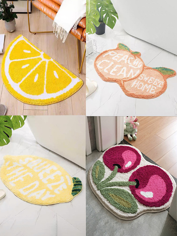 Fresh and Simple Semi-Circular Fruit Floor Mat, Water-Absorbent Non-Slip Mat for Bathroom Entrance, Household Foot Mat, Bathroom Imitation Cashmere Carpet Fresh and Simple Semi-Circular Fruit Floor Mat, Water-Absorbent Non-Slip Mat for Bathroom Entrance, Household Foot Mat, Bathroom Imitation Cashmere Carpet