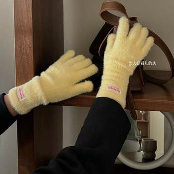 Japanese cute plush gloves keep warm in winter