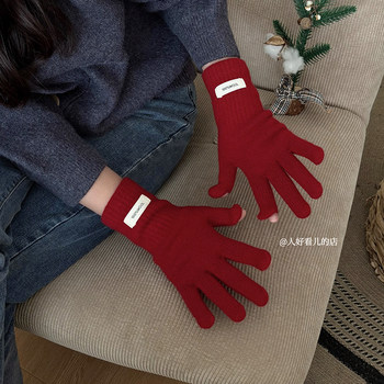 Christmas and new year atmosphere gloves 2025 new 100% wool knitted gloves with touch screen for outdoor warmth in winter