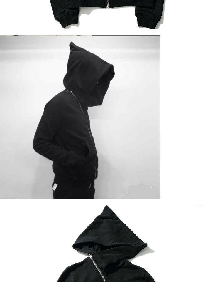 Phong cách RO áo hoodie xéo dây kéo áo len trùm đầu áo len tối màu đường phố cao đôi với nam và nữ áo len nam